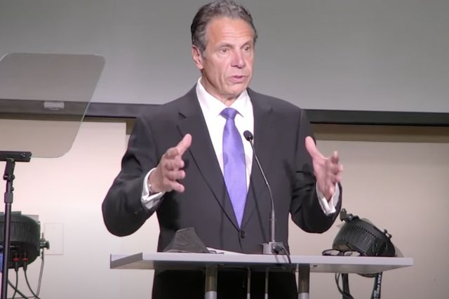 Former Gov. Andrew Cuomo delivers remarks Sunday in his first public appearance since resigning earlier this year.